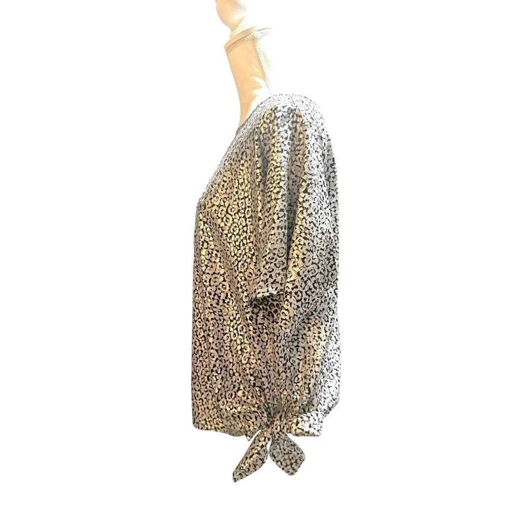 MICHAEL Michael Kors Black and Silver Leopard Print Blouse‎